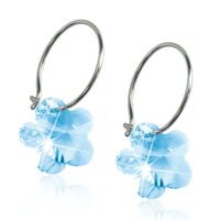 Blue flower-shaped hoop earrings with crystal accents, perfect for adding a touch of elegance to any outfit.