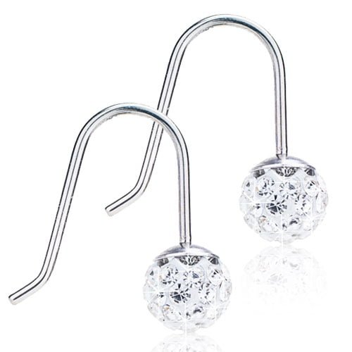 Elegant crystal ball drop earrings with silver hooks, featuring sparkling clear crystals for a chic look.