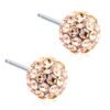 Rose gold stud earrings featuring sparkling crystals, perfect for adding elegance to any outfit. High-quality jewelry for special occasions.