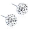 Pair of sparkling crystal stud earrings with a round design, featuring multiple facets for enhanced shine and brilliance.