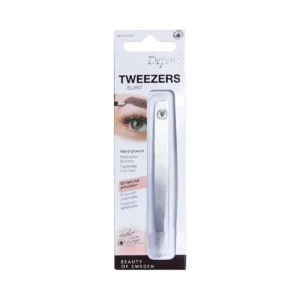 Depend slant tweezers designed for enhanced precision in eyebrow shaping and grooming, featuring a sleek stainless steel design.