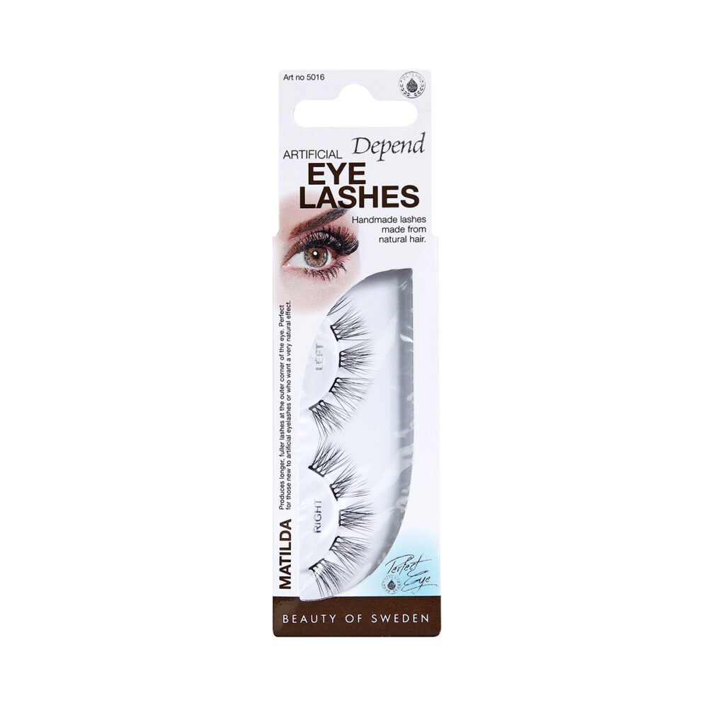 Depend Matilda artificial eyelashes made from natural hair, enhancing eye beauty with a natural look. Ideal for makeup enthusiasts.