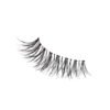 Black false eyelash strip featuring long, wispy fibers for dramatic eye enhancement, suitable for various makeup looks.