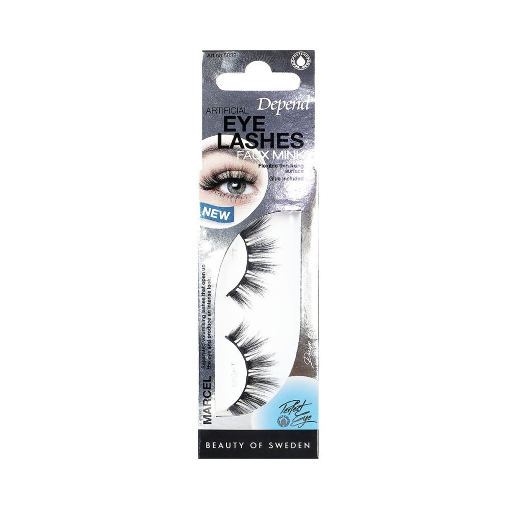 Depend Faux Mink Eye Lashes Marcelle in packaging, featuring a natural look for enhanced eye beauty, suitable for various occasions.