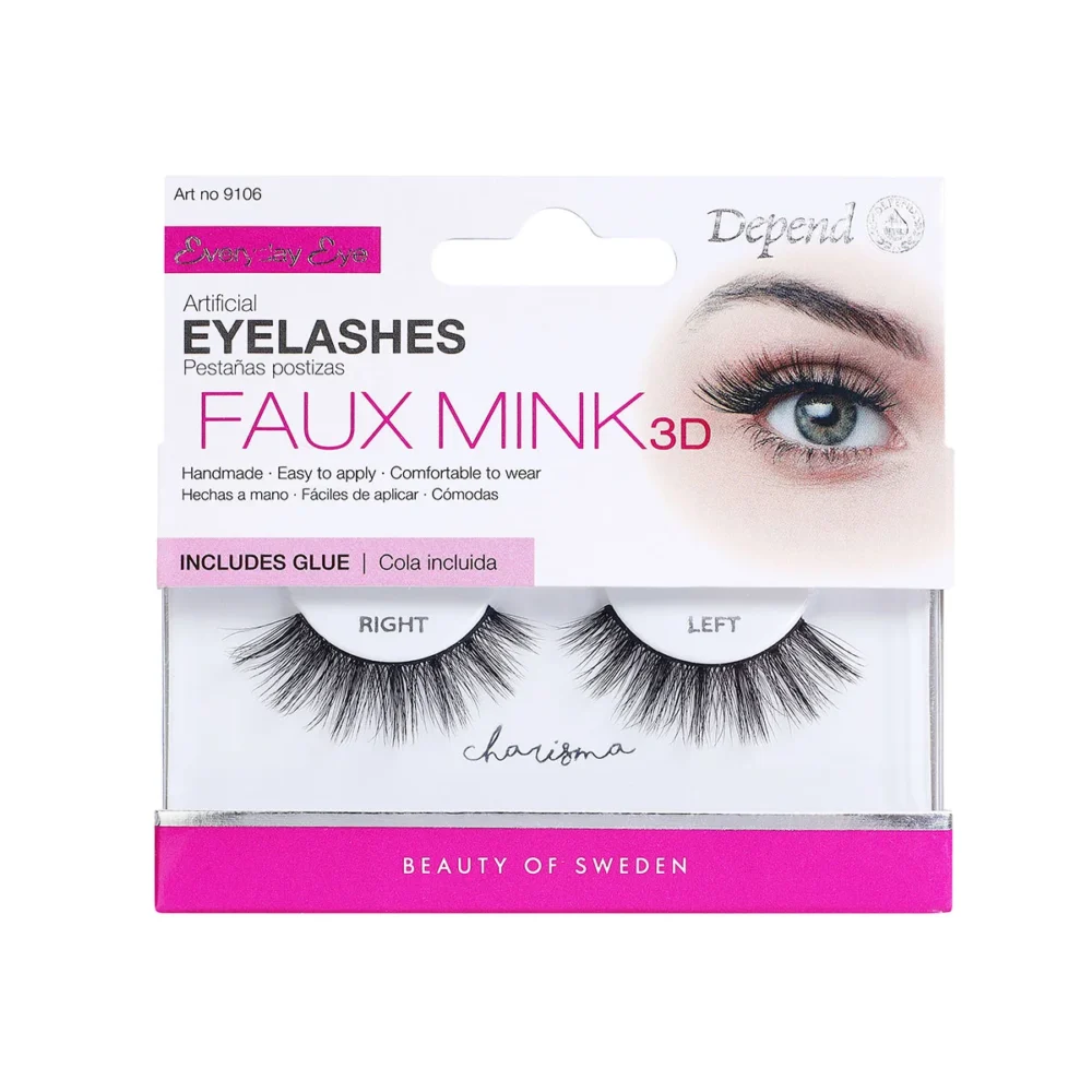 Depend Faux Mink 3D Eyelashes Charisma with glue included, handmade and easy to apply for a natural look.