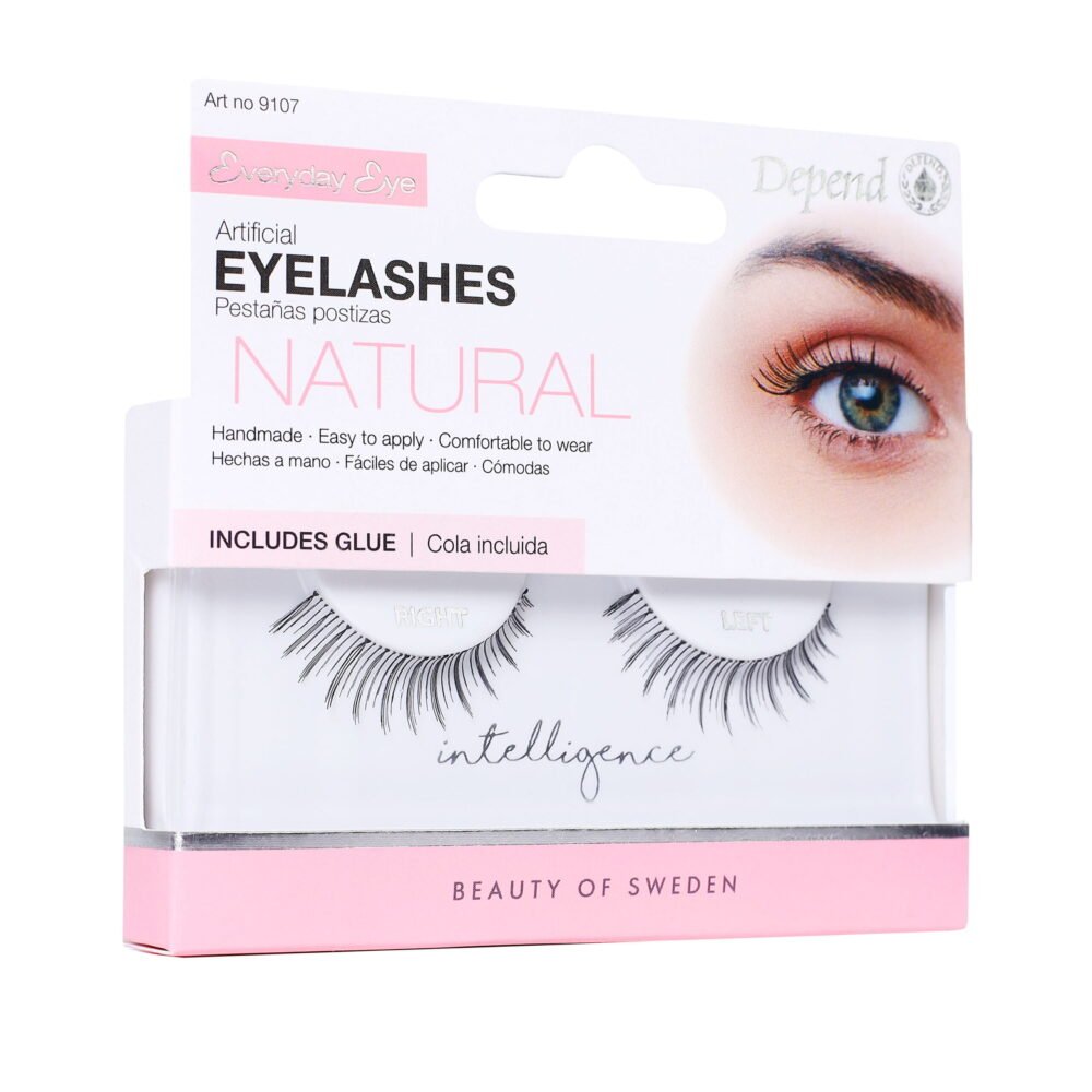 Depend Natural Artificial Eyelashes 9107 with glue included, handmade and comfortable to wear for enhancing eye beauty.