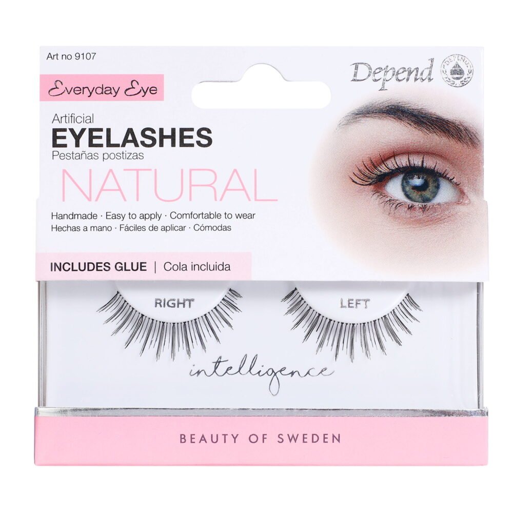 Depend Everyday Eye Natural Eyelashes set with glue, featuring handmade design for easy application and comfortable wear.