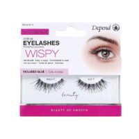 Depend Wispy artificial eyelashes set with glue, designed for easy application and comfort. Ideal for enhancing eye beauty.