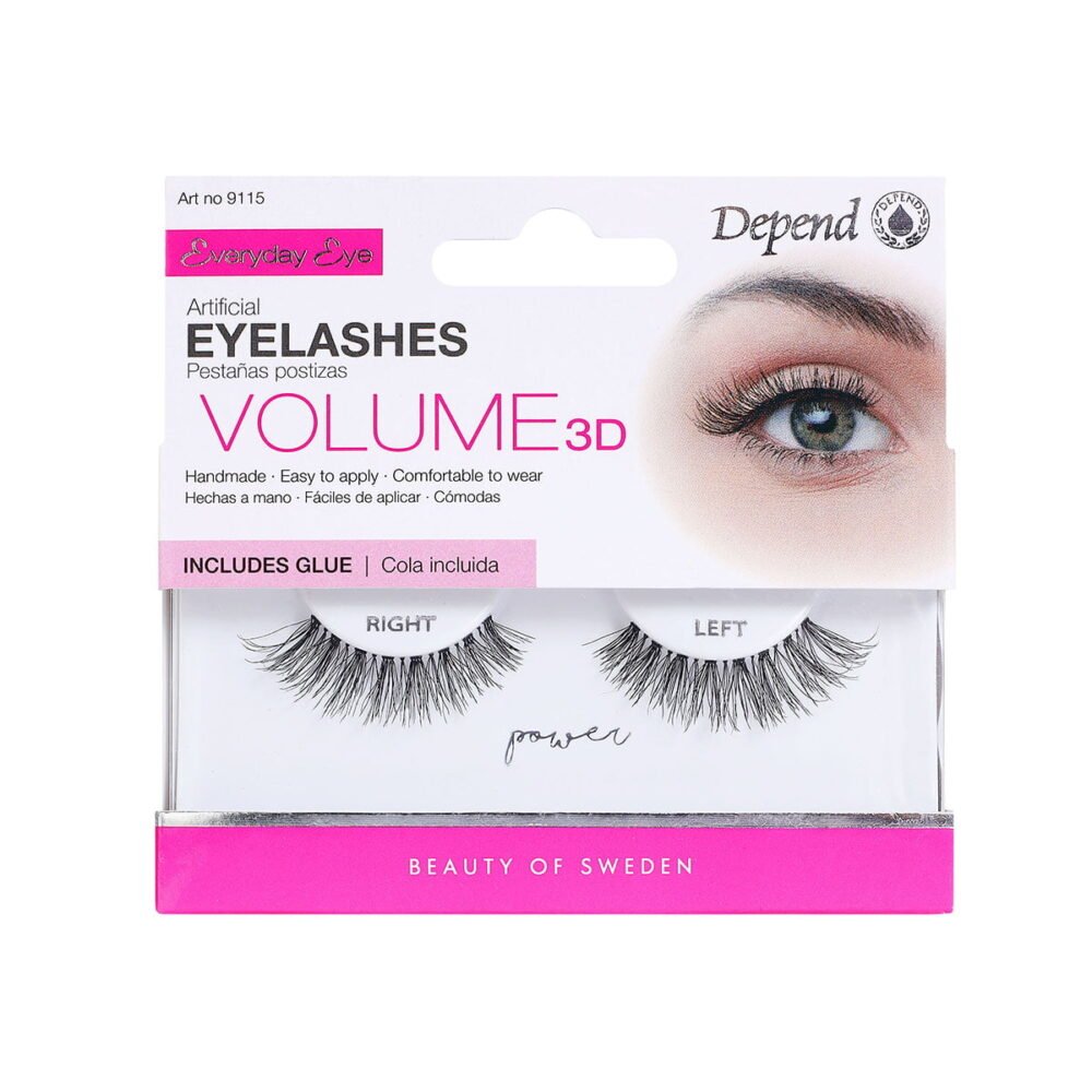 Depend 3D Volume artificial eyelashes with glue included, designed for easy application and comfort, suitable for enhancing eye beauty.