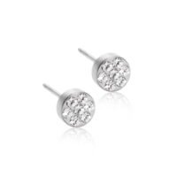 Silver stud earrings featuring multiple sparkling crystals arranged in a circular pattern, perfect for adding elegance to any outfit.