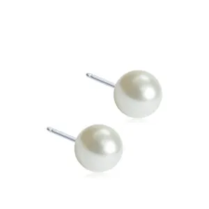 Elegant classic pearl stud earrings with silver posts, featuring lustrous white pearls for a timeless accessory.