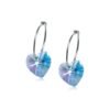 Heart-shaped crystal hoop earrings featuring a blue and purple color gradient, crafted with high-quality materials for a stylish look.