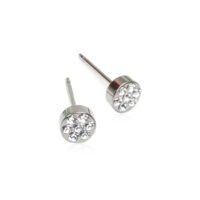 Silver stud earrings featuring a round design with multiple clear crystals, perfect for adding sparkle to any outfit.