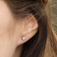 Close-up of elegant stud earrings featuring sparkling stones, showcasing a classic design suitable for various occasions.