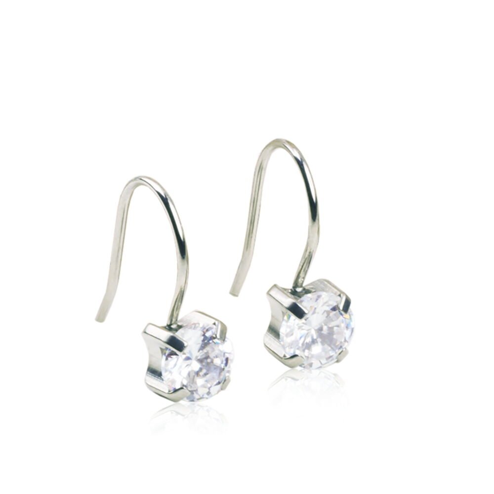 Elegant silver hook earrings featuring clear crystal stones, perfect for adding sparkle to any outfit. Lightweight and stylish design.