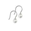 Silver hook earrings featuring round white pearls, a classic and timeless jewelry piece for any occasion.