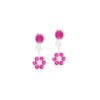 Pink floral stud earrings with sparkling rhinestones, featuring a round top and flower-shaped design, ideal for fashion accessories.