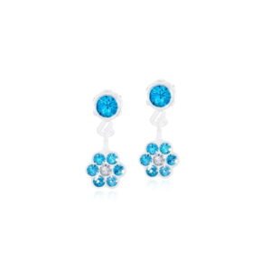 Stylish blue crystal flower earrings with silver accents, featuring multiple sparkling stones for a vibrant look.