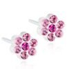 Pink floral stud earrings featuring multiple sparkling crystals in a flower shape, ideal for casual and formal wear.