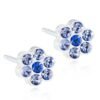 Blue crystal flower stud earrings featuring multiple blue stones in a floral arrangement, perfect for adding elegance to any outfit.