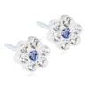 Flower-shaped stud earrings featuring clear and blue crystals, perfect for adding a touch of elegance to any outfit.