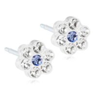 Flower-shaped stud earrings featuring clear and blue crystals, perfect for adding a touch of elegance to any outfit.