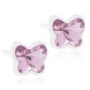 Butterfly shaped earrings featuring pink crystals, crafted with a silver-tone setting, perfect for adding a touch of elegance to any outfit.