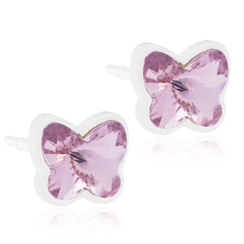 Butterfly shaped earrings featuring pink crystals, crafted with a silver-tone setting, perfect for adding a touch of elegance to any outfit.