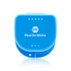 Pearlie White blue teeth whitening device with logo, compact and portable design for effective whitening.