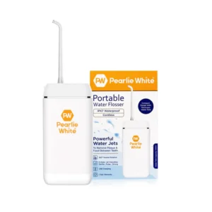 Pearlie White portable water flosser with waterproof design and powerful water jets for effective dental care.