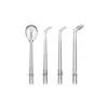 Set of four clear dental instruments including a mirror and various suction tools for dental procedures.