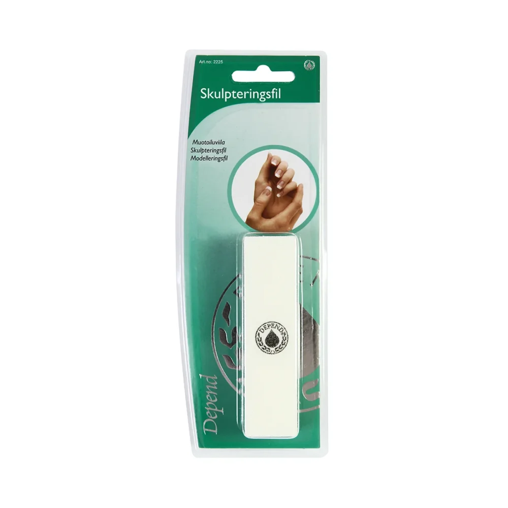 Depend Sculpting File 2235 for nail care, featuring a smooth surface for shaping and finishing nails, packaged in a protective sleeve.