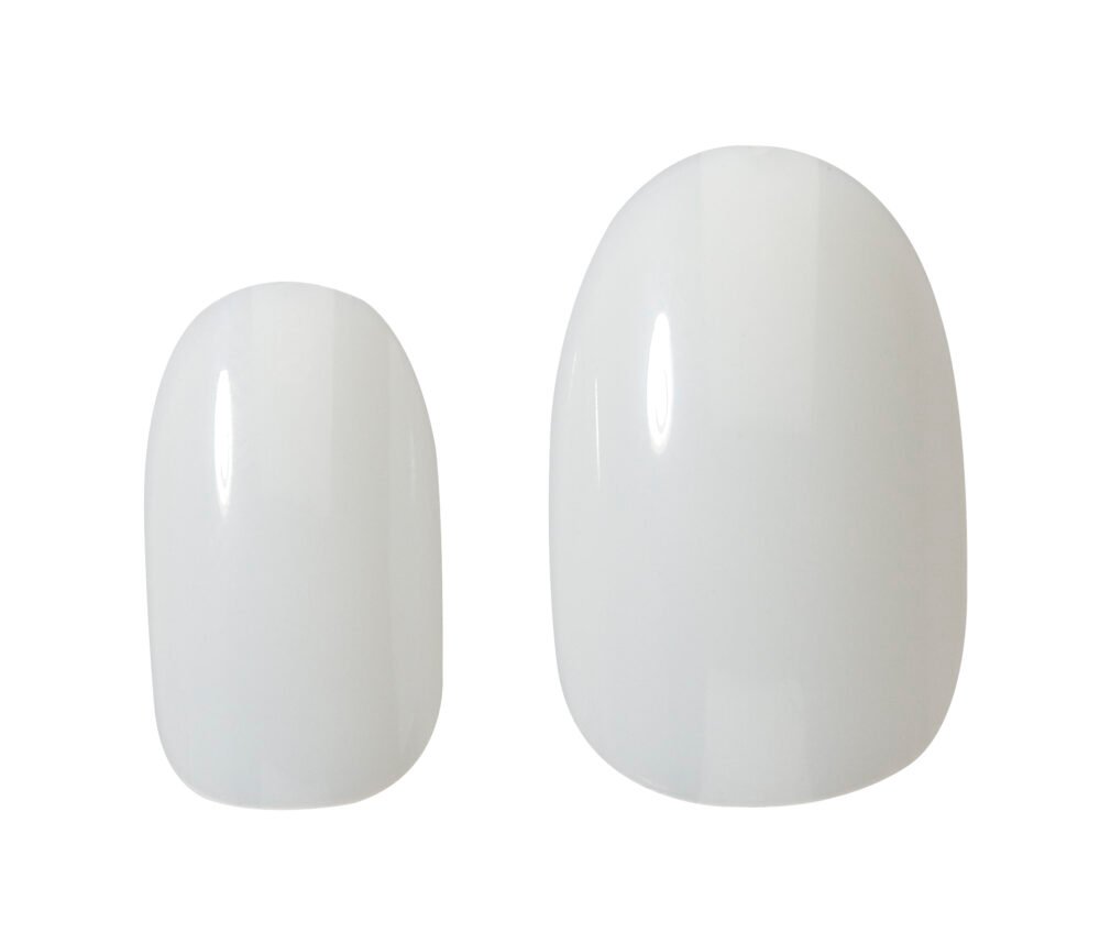 Glossy white nail tips in two sizes for nail art and manicure applications, ideal for creating elegant nail designs.