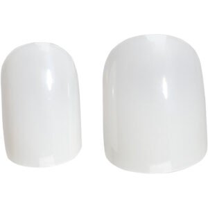 Set of white nail tips in two sizes for professional manicures and nail art applications.