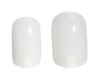 White acrylic nail tips in two sizes for nail art and manicure applications, ideal for creating stylish nail designs.