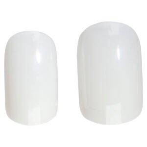 White acrylic nail tips in two sizes for nail art and manicure applications, ideal for creating stylish nail designs.