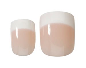 Glossy pink nail tips in two sizes, ideal for nail art and manicures, featuring a smooth finish and elegant design.