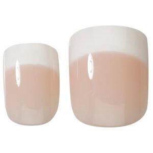 Glossy pink nail tips in two sizes, ideal for nail art and manicures, featuring a smooth finish and elegant design.