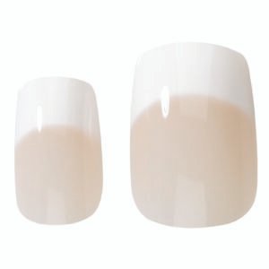 A set of two nail tips showcasing a natural finish with a white tip and a soft pink base, ideal for nail art and extensions.