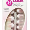 Depend French Look oval nails pack with 24 flexible nails and pink glue for easy application.