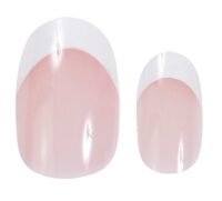 Set of French tip artificial nails in two sizes, featuring a natural pink base and white tips for a classic manicure look.