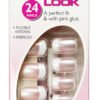 Depend French Look Square Nails pack with 24 flexible nails and pink glue for easy application and a natural look.