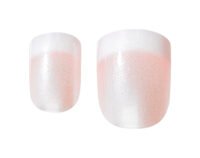 Glossy pink gradient nail tips with a sparkling finish, showcasing a stylish design for manicures and nail art.