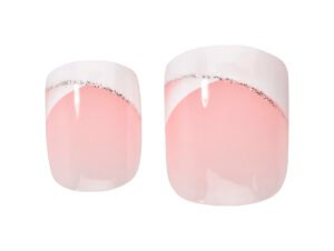 Stylish pink ombre nail art design with glitter accents, featuring two nail tips showcasing a smooth gradient effect.