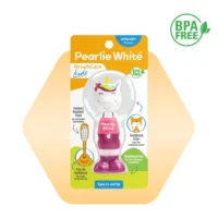 Pearlie White kids toothbrush featuring a unicorn design, extra soft bristles, and BPA-free materials for children ages 3 and up.