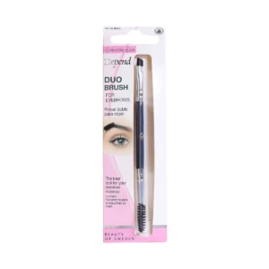 Depend Duo Brush for Eyebrows featuring a dual-ended design with a spoolie and angled brush for precise eyebrow makeup application.