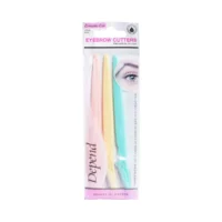 Depend eyebrow cutters set of three in pink, yellow, and blue packaging for precise eyebrow shaping and grooming.