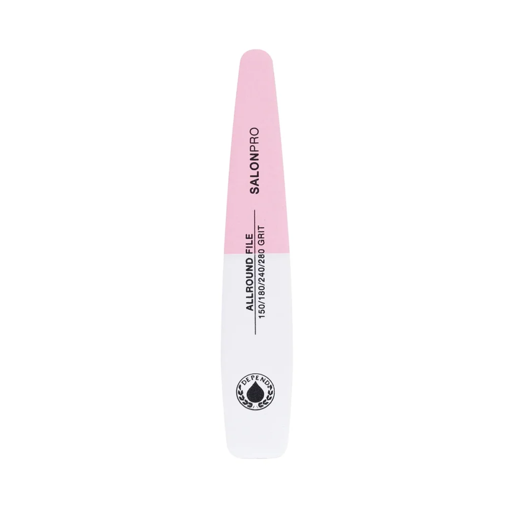 SalonPro Allround Nail File with 150/180 grit, designed for shaping and smoothing nails, featuring a pink and white design.