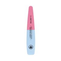 SalonPro 4-step polishing file for nails, featuring a pink and blue design with grit levels for smooth nail finishing.