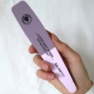 SalonPro 3-Step Soft Shiner nail file with 320/100/400 grit for smooth nail finishing and shaping.